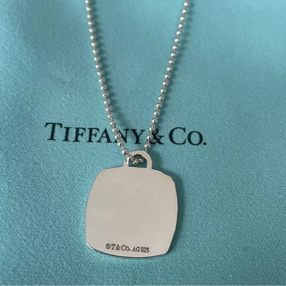 Tiffany& Co. Sterling Silver Cushion Charm engravable, Bead Chain Necklace - Picture 1 of 10
